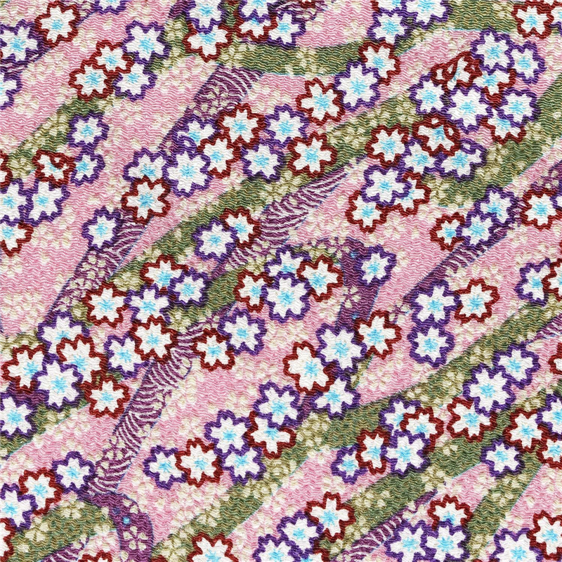 日本紐釦貿易 ちりめん 友禅 桜柄 青系 巾約70cm×1ｍ切売カット 1枚（ご注文単位1枚）【直送品】