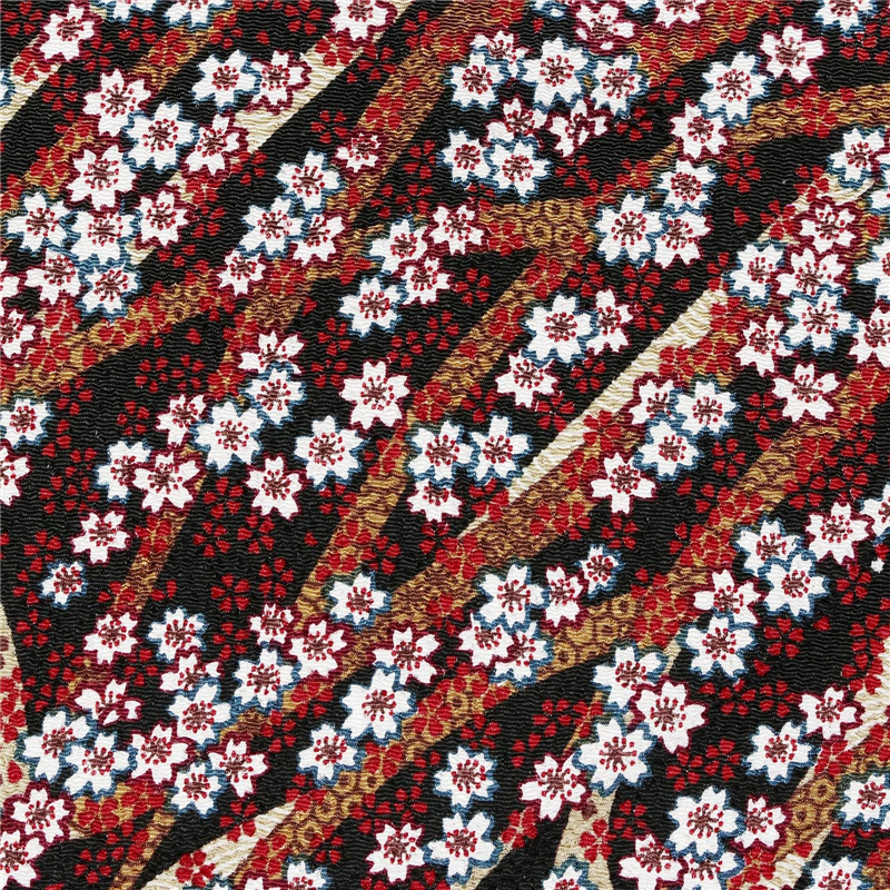 日本紐釦貿易 ちりめん 友禅 桜柄 黒系 巾約70cm×9ｍ切売カット 1枚（ご注文単位1枚）【直送品】