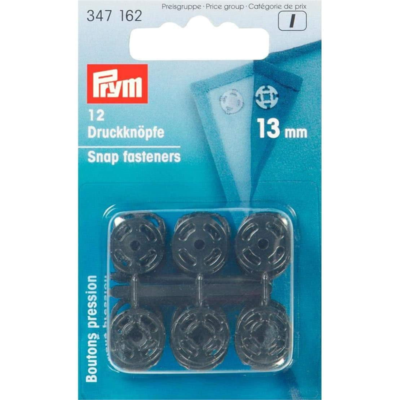 日本紐釦貿易 プリム(Prym) プラスチックスナップボタン 縫い付け 丸型 13mm 12組 黒 347161 (ご注文単位1個)【直送品】