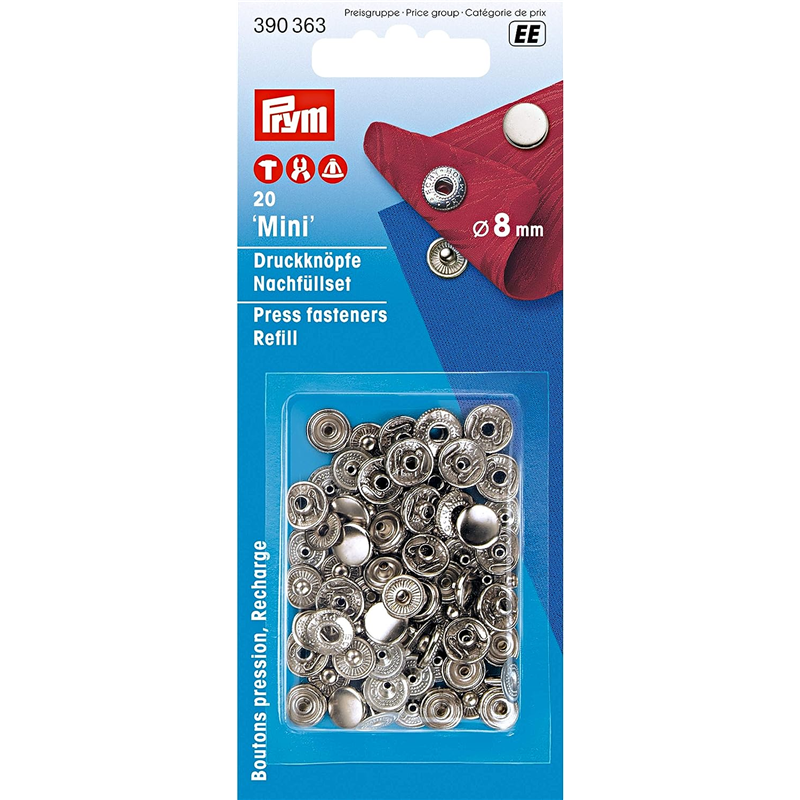 日本紐釦貿易 プリム(Prym) スナップボタン Mini 補充用 φ8mm 20組入 ニッケル 390363 (ご注文単位1個)【直送品】