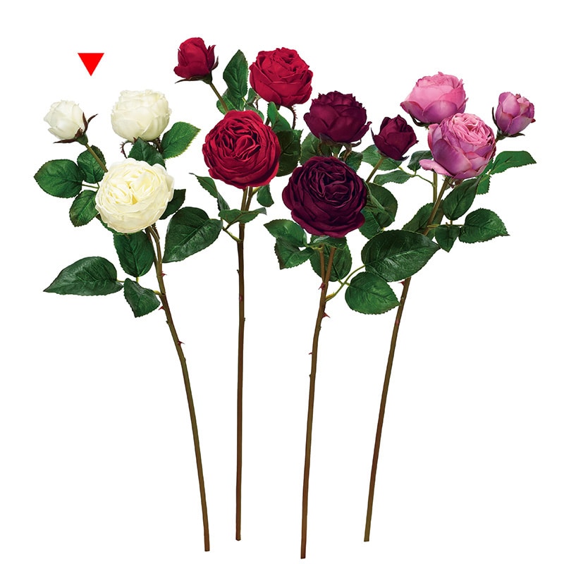 アスカ商会 造花 A-33928　ローズ×3 #001　ホワイト 1本（ご注文単位1本）【直送品】