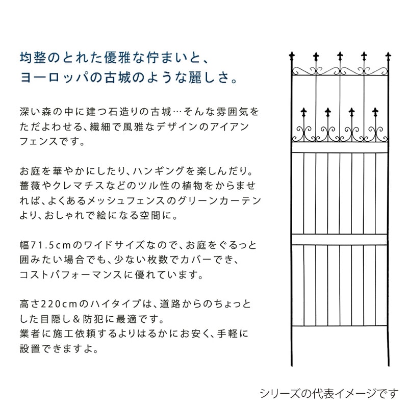 住まいスタイル オールドシャトーフェンス ハイタイプ 220cm ブラック 2枚組 OC001H-2P-BLK 1セット(ご注文単位1セット)【直送品】
