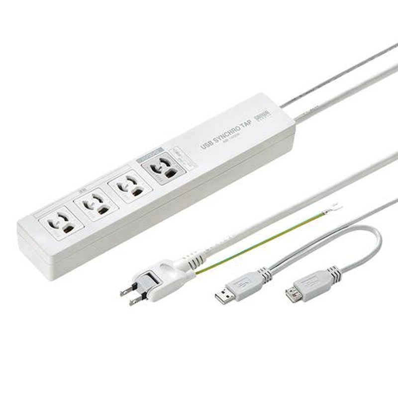 エスコ EA815GM-385 125V/15Ax2mパソコン連動タップ(4口/USB感知式) 1個（ご注文単位1個）【直送品】