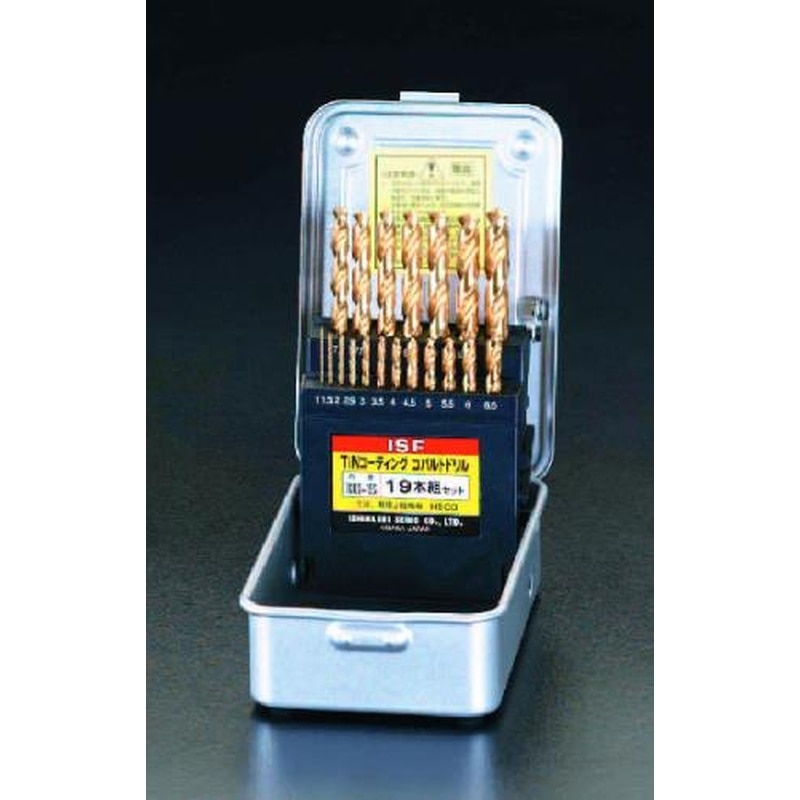 エスコ EA824BE-19 1.0-10mm/19本組ストレートドリル(TinCo-HSS) 1個(ご注文単位1個)【直送品】