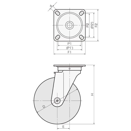 エスコ EA986PN-343 100mm キャスター(ゴム車/自在/ステンレス製) 1個 （ご注文単位1個）【直送品】