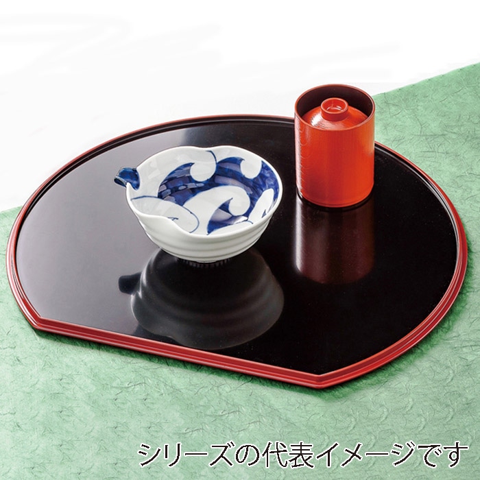 福井クラフト 半月両面盆　裏布目　尺2 黒天朱／朱天黒 50306820 1枚（ご注文単位1枚）【直送品】