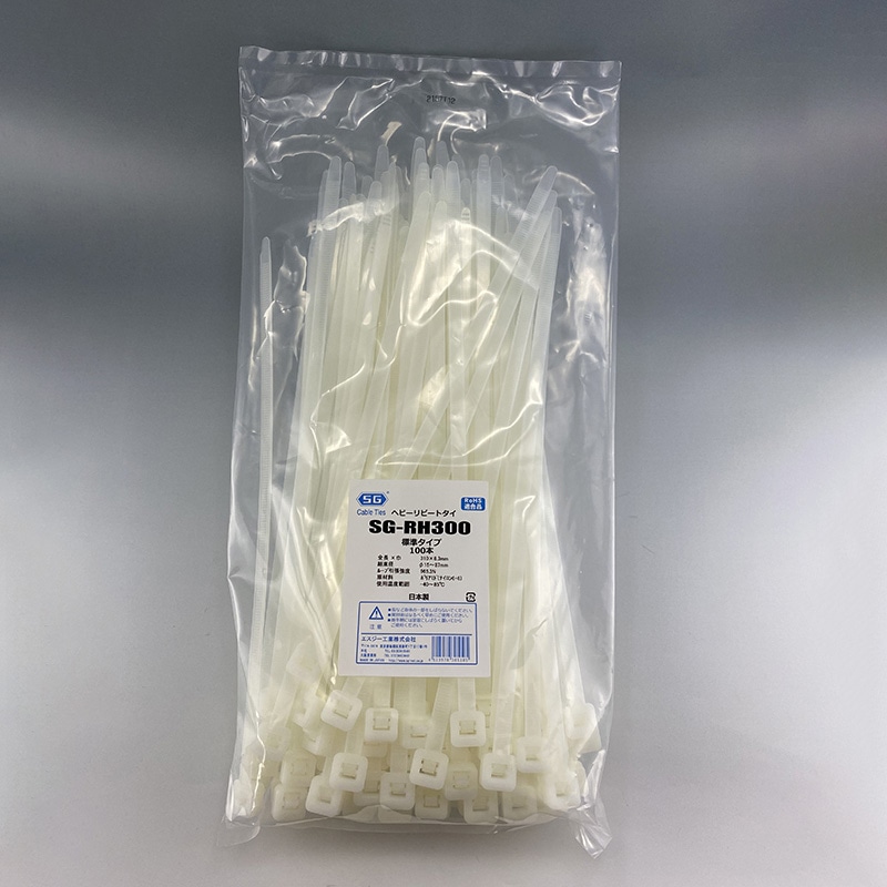 エスジー工業 結束バンド SGケーブルタイ ヘビーリピートタイ 乳白 100本 SG-RH300 1袋(ご注文単位1袋)【直送品】