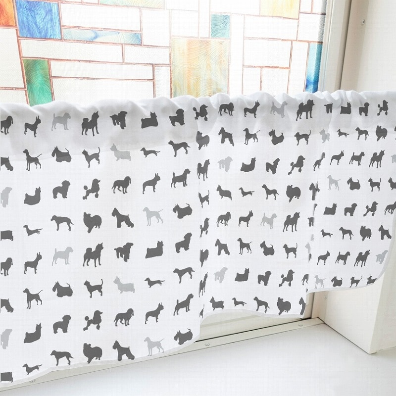 P・O・Pプロダクツ カフェカーテン W1000 40473　犬シルエット　グレー 1枚（ご注文単位1枚）【直送品】