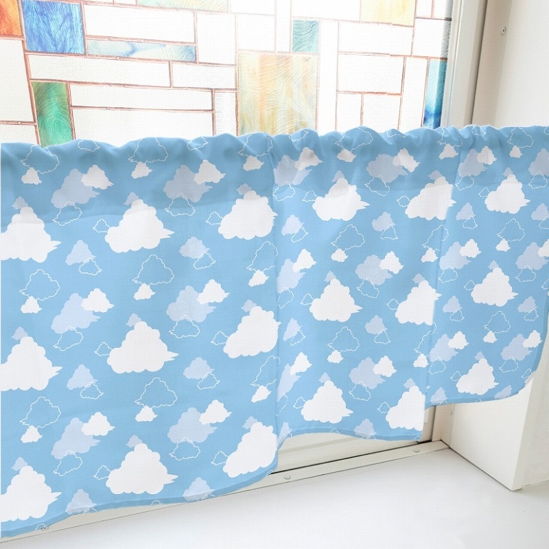 P・O・Pプロダクツ カフェカーテン W1000 40631 ベタと線の雲 青 1枚(ご注文単位1枚)【直送品】