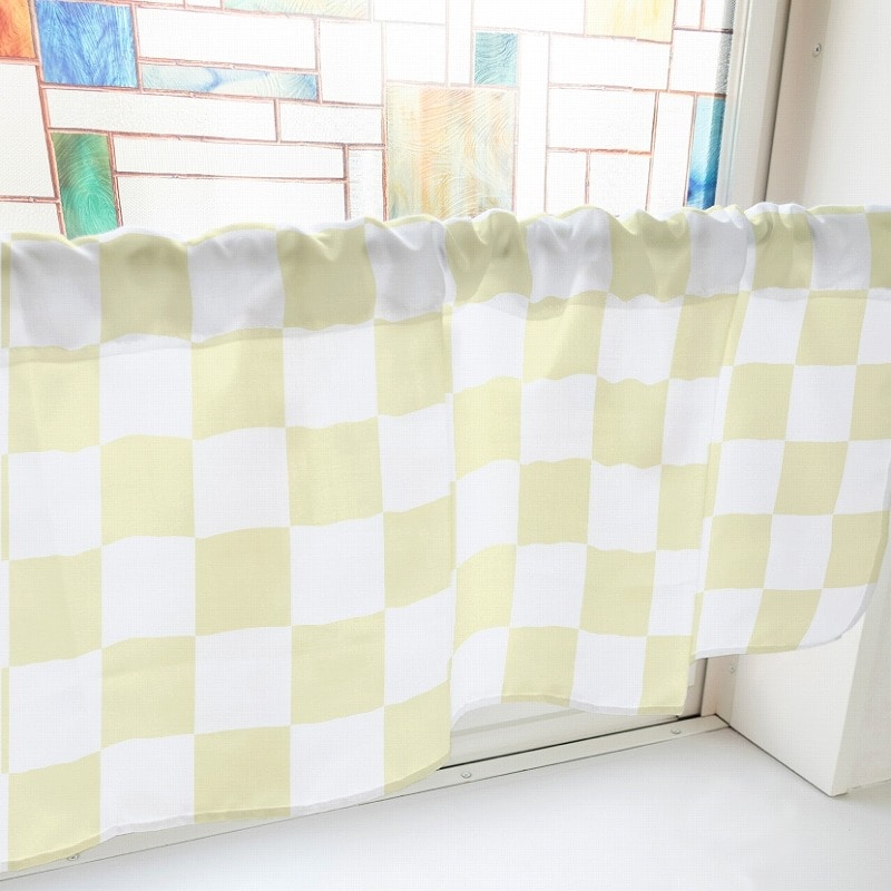 P・O・Pプロダクツ カフェカーテン W1000 40879 ブロックチェック 黄 1枚(ご注文単位1枚)【直送品】