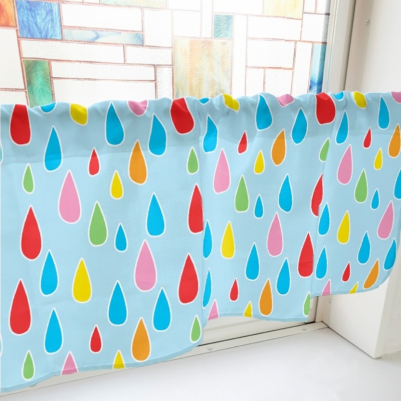 P・O・Pプロダクツ カフェカーテン W800 41236 雨 水色 1枚(ご注文単位1枚)【直送品】
