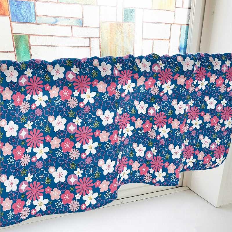 P・O・Pプロダクツ カフェカーテン W1000 41327 花 紺 1枚(ご注文単位1枚)【直送品】