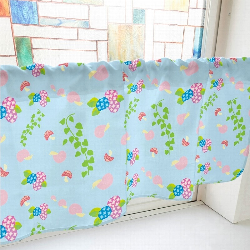 P・O・Pプロダクツ カフェカーテン W1000 41389 カタツムリ アジサイ 水色 1枚(ご注文単位1枚)【直送品】