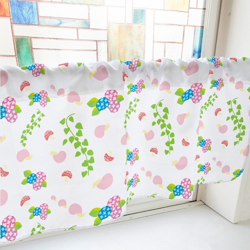 P・O・Pプロダクツ カフェカーテン W1000 41395 カタツムリ アジサイ 白 1枚(ご注文単位1枚)【直送品】