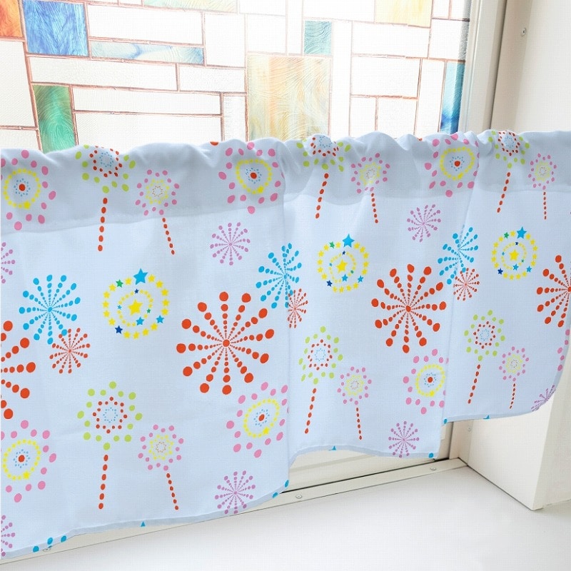 P・O・Pプロダクツ カフェカーテン W800 41402 花火 水色 1枚(ご注文単位1枚)【直送品】