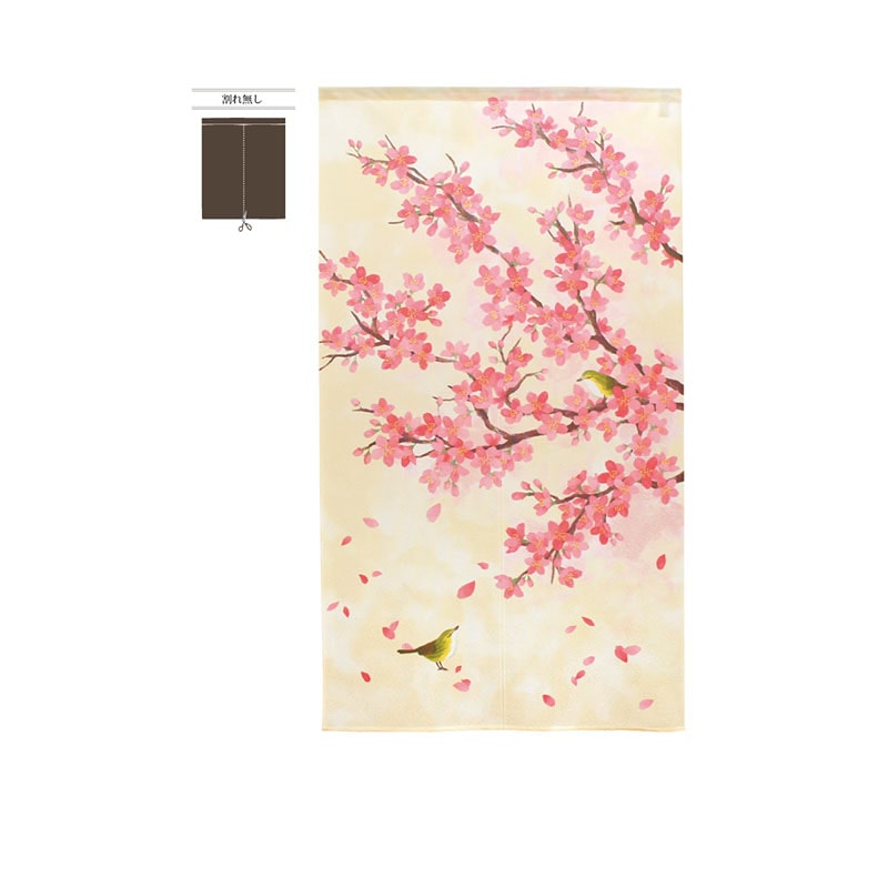 P・O・Pプロダクツ 定番のれん 市松柄レース 42284 桜と鳥 1枚(ご注文単位1枚)【直送品】