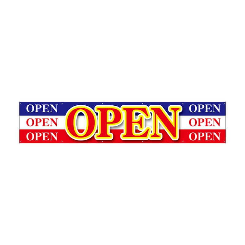 P・O・Pプロダクツ 横断幕 W3000×H600mm 63102　OPEN　青白赤 1枚（ご注文単位1枚）【直送品】