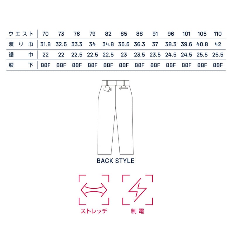 カンサイユニフォーム パンツ ネイビー 82 92605 1枚(ご注文単位1枚)【直送品】