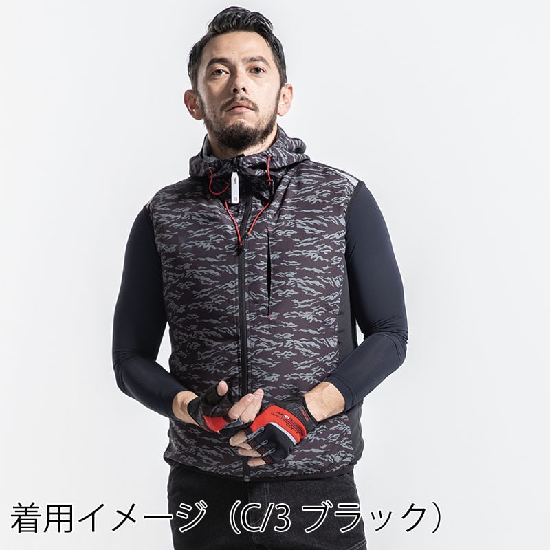 MHAK 空調風神服 フード付きベスト ブラック 5L 00100 1枚(ご注文単位1枚)【直送品】