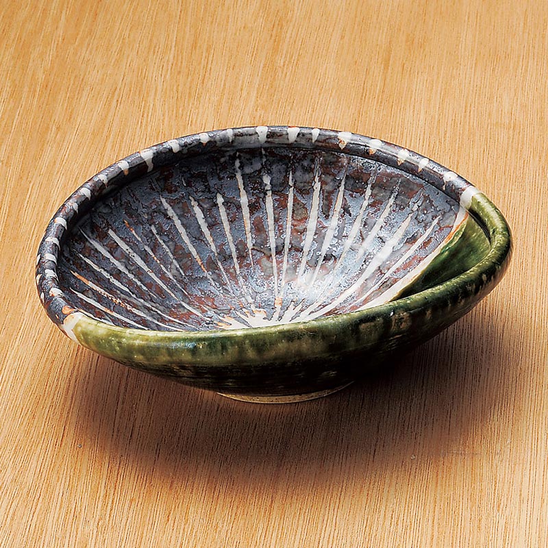 山万 01212-510 織部線紋楕円盛鉢(手描き)  1個（ご注文単位1個）【直送品】