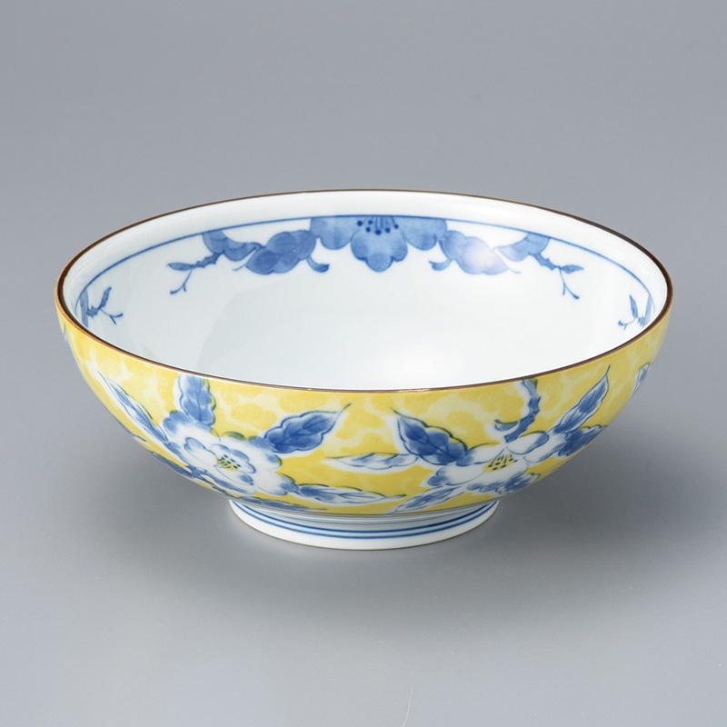 山万 03105-310 黄彩花紋麺鉢  1個（ご注文単位1個）【直送品】