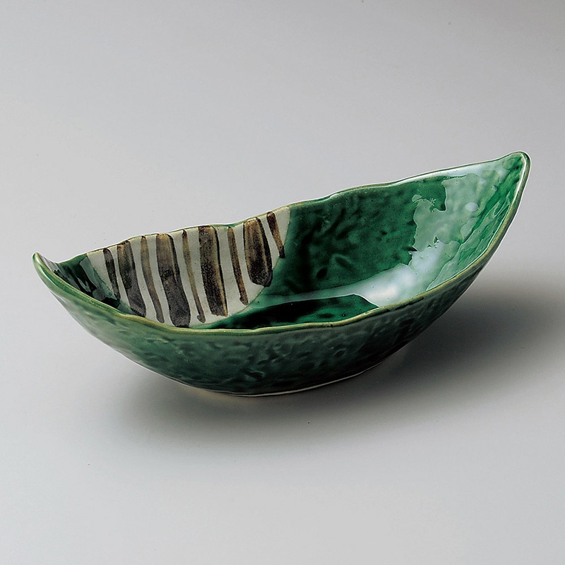 山万 05723-100 織部十草舟型小鉢  1個（ご注文単位1個）【直送品】