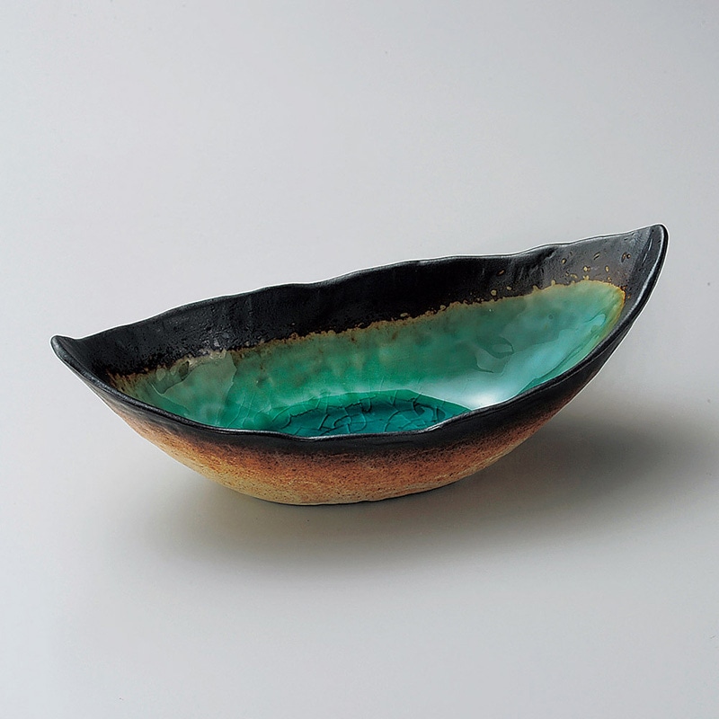 山万 05722-100 緑彩舟型小鉢  1個（ご注文単位1個）【直送品】