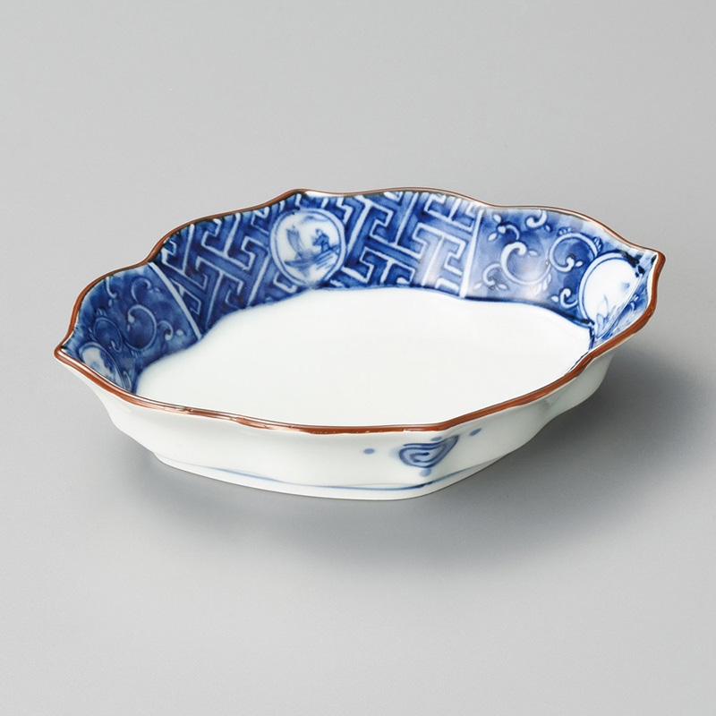 山万 05809-140 染付丸紋山水木甲型向付  1個（ご注文単位1個）【直送品】