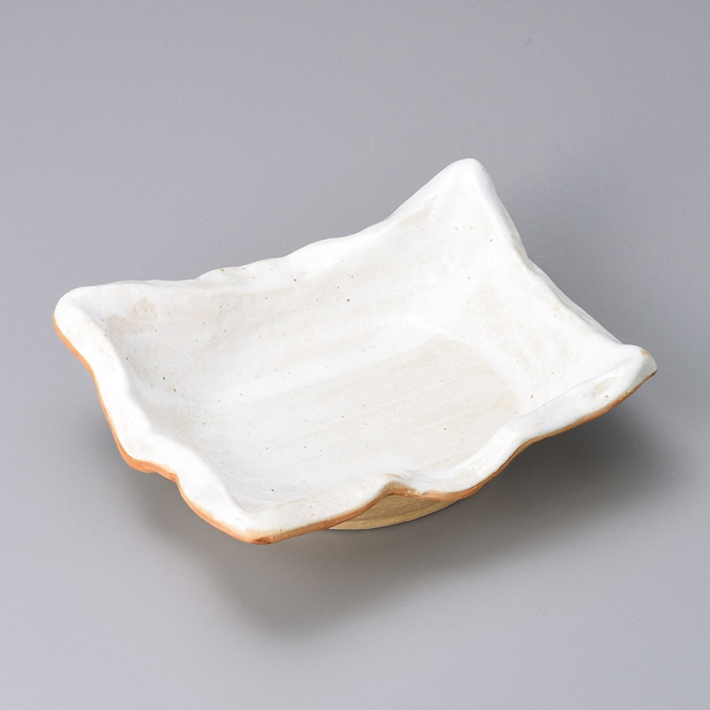 山万 06018-580 白油滴刷毛変型刺身鉢  1個（ご注文単位1個）【直送品】