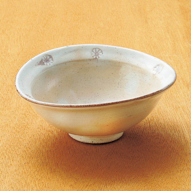 山万 07420-510 粉引印花たわみ鉢  1個（ご注文単位1個）【直送品】