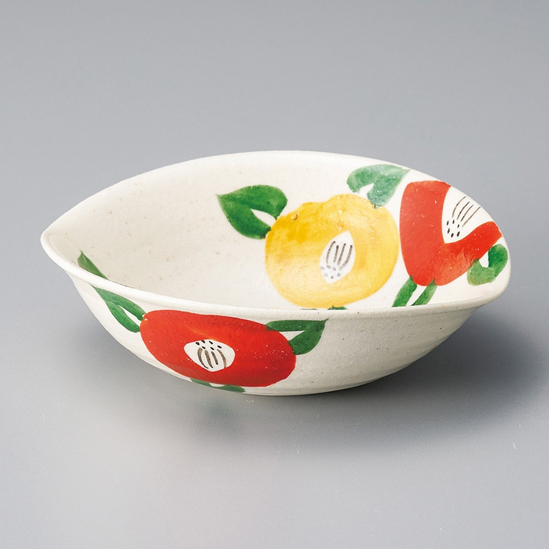 山万 08429-570 赤絵椿 楕円小鉢 1個（ご注文単位1個）【直送品】