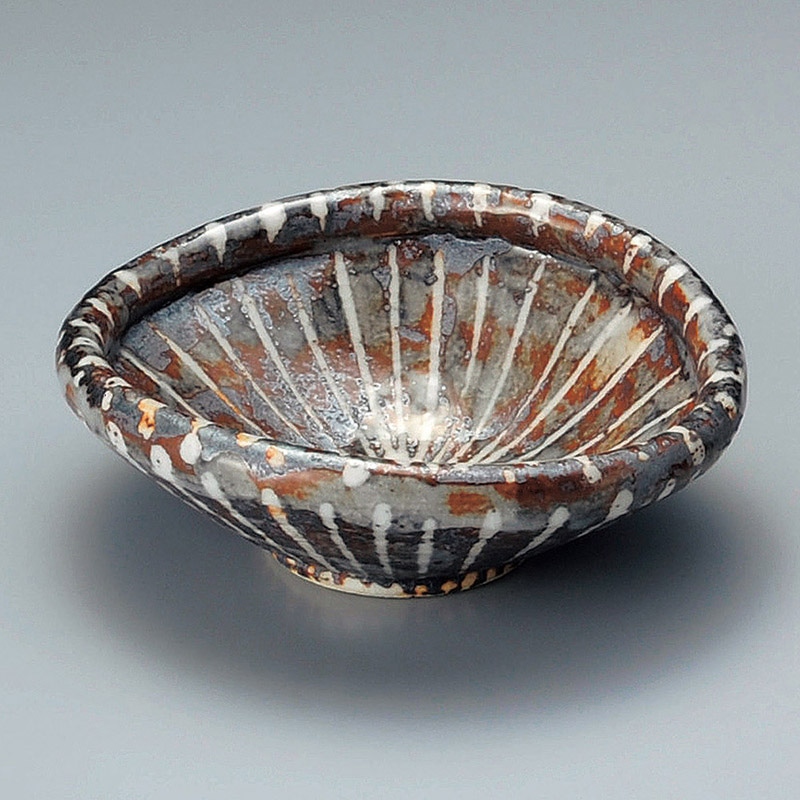 山万 08206-140 ねずみ志野玉渕小鉢  1個（ご注文単位1個）【直送品】