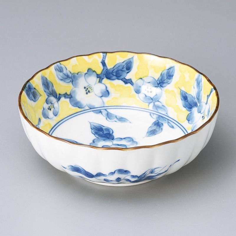 山万 08916-310 黄彩花紋菊形4.5鉢  1個（ご注文単位1個）【直送品】