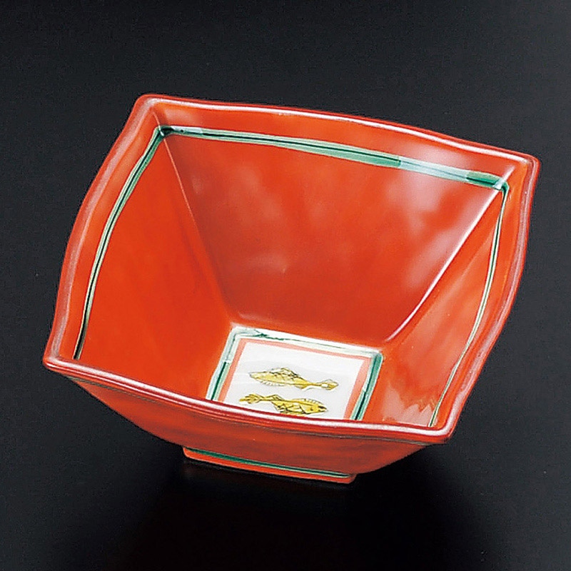 山万 09001-140 赤絵双魚角小鉢  1個（ご注文単位1個）【直送品】