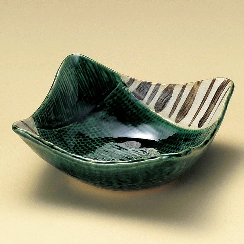 山万 09115-100 織部十草角小鉢  1個（ご注文単位1個）【直送品】