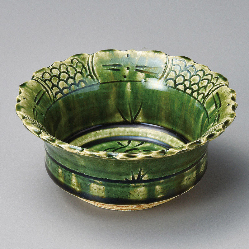 山万 09003-510 総織部輪花草彫小鉢 1個(ご注文単位1個)【直送品】