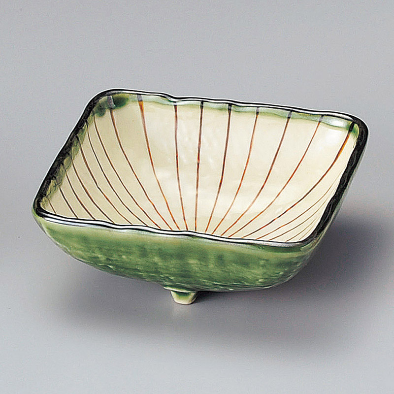 山万 09426-570 織部内筋三ツ足角鉢(大) 1個(ご注文単位1個)【直送品】