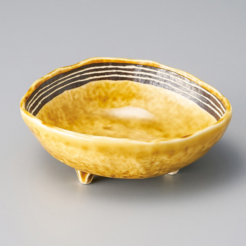 山万 09529-570 黄瀬戸ライン三つ足楕円小鉢  1個（ご注文単位1個）【直送品】