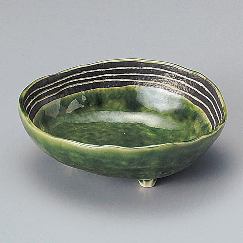 山万 09530-570 織部ライン三ツ足楕円小鉢  1個（ご注文単位1個）【直送品】