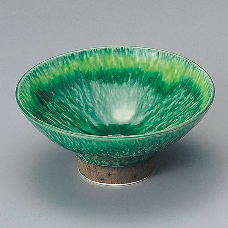 山万 09412-460 緑釉黄流とちり4寸高台鉢  1個（ご注文単位1個）【直送品】