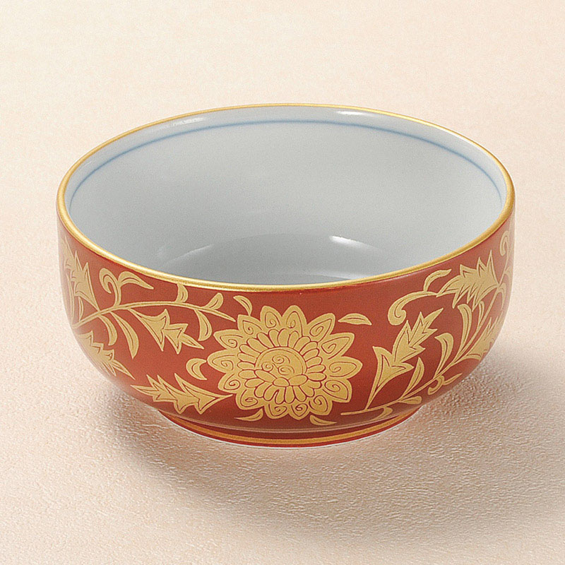 山万 09811-450 朱巻金唐草四寸小鉢 1個(ご注文単位1個)【直送品】
