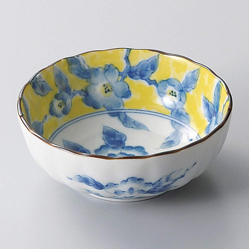 山万 10127-190 黄彩花紋3.5鉢 1個(ご注文単位1個)【直送品】