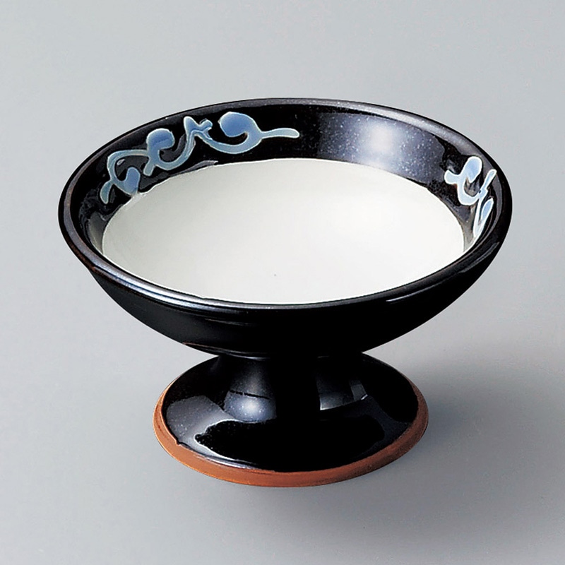 山万 10925-580 黒釉唐草高台(小)  1個（ご注文単位1個）【直送品】