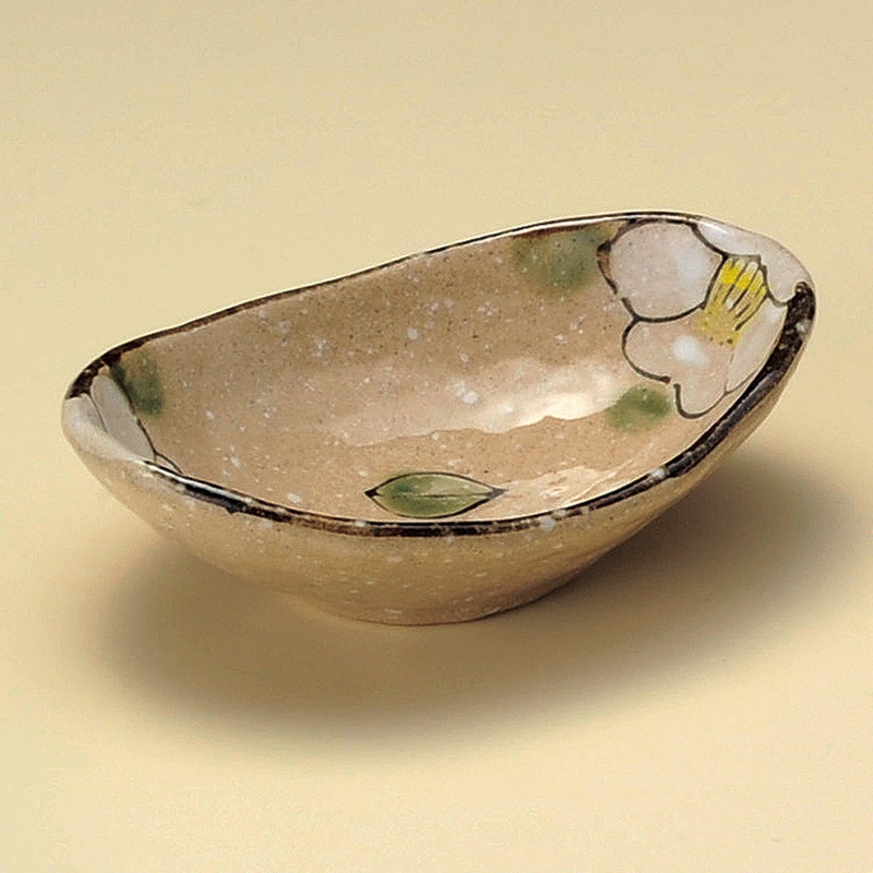 山万 11425-190 織部つばき舟型小鉢(小) 1個(ご注文単位1個)【直送品】