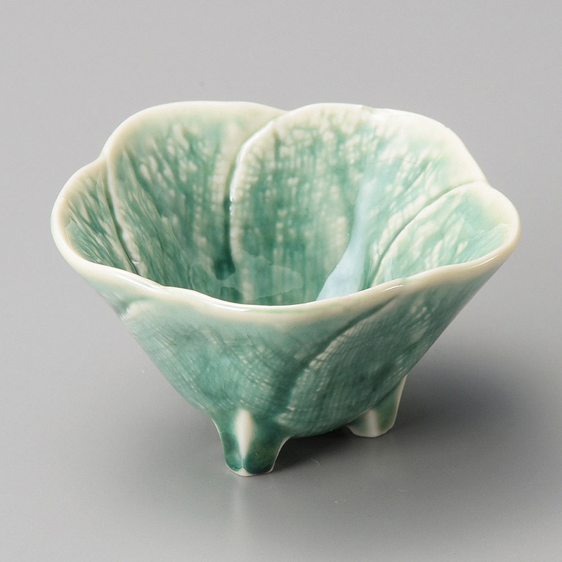 山万 13329-290 花型グリーン三ツ足小付  1個（ご注文単位1個）【直送品】