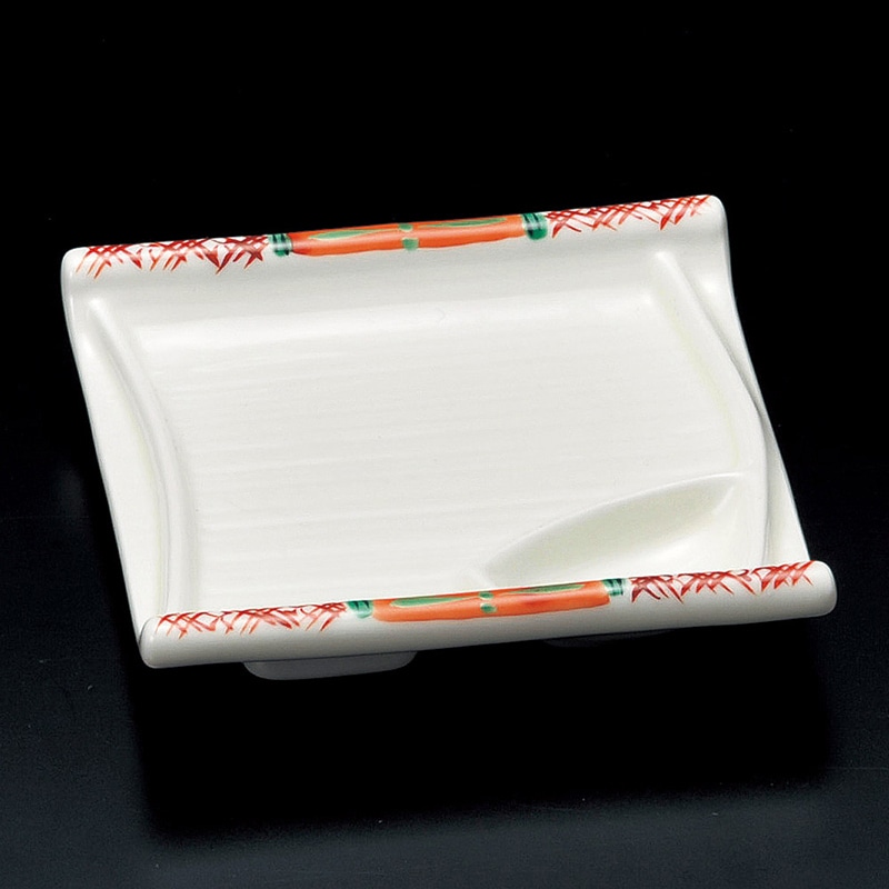 山万 14519-550 赤絵グリン竹笹仕切皿 1個(ご注文単位1個)【直送品】