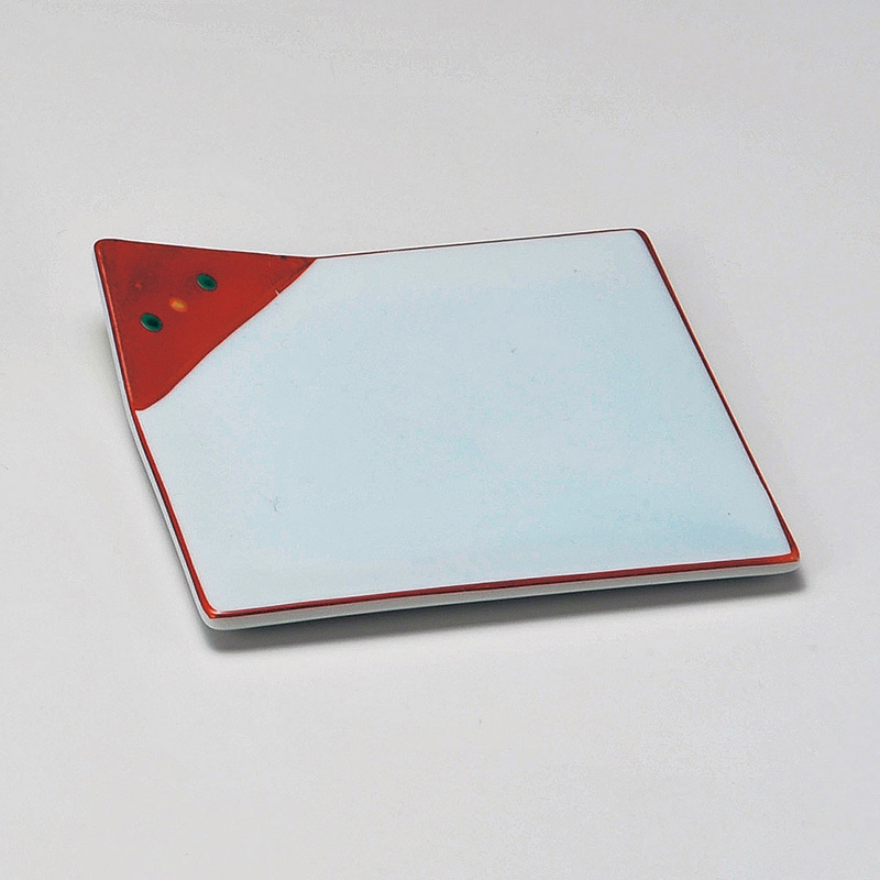 山万 14814-430 赤点平角皿  1個（ご注文単位1個）【直送品】