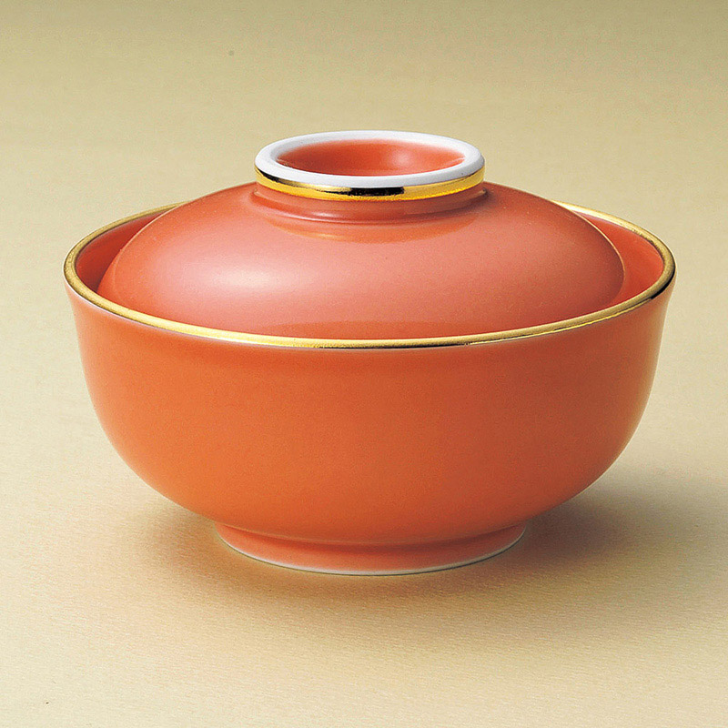 山万 15416-730 渕金オレンジ釉蓋物(有田焼)  1個（ご注文単位1個）【直送品】