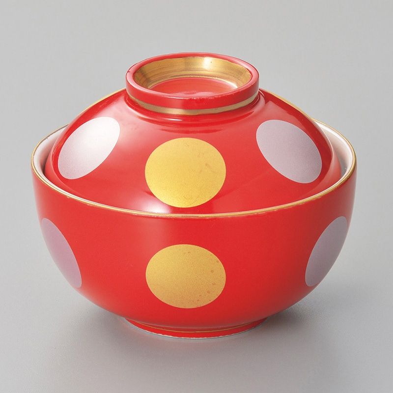 山万 15825-130 赤釉金銀彩丸紋小煮物碗  1個（ご注文単位1個）【直送品】