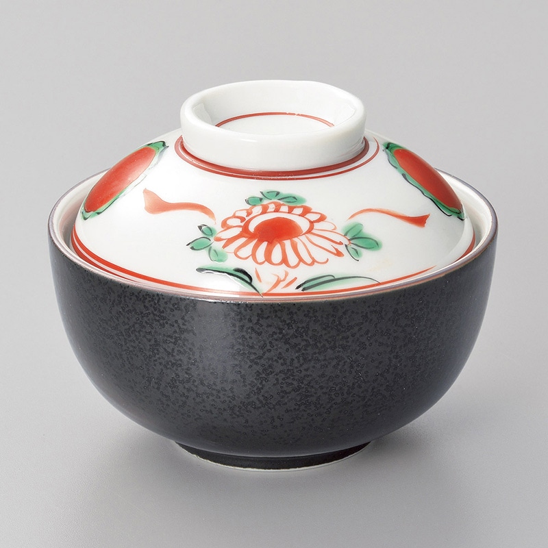 山万 15917-130 黒結晶赤絵花鳥小煮物碗  1個（ご注文単位1個）【直送品】